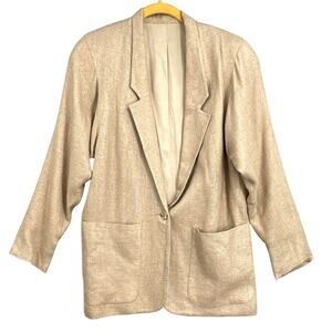 VTG Linen Blend Blazer Women 4 Beige Minimalist Old Money Coastal 90s Jacket USA